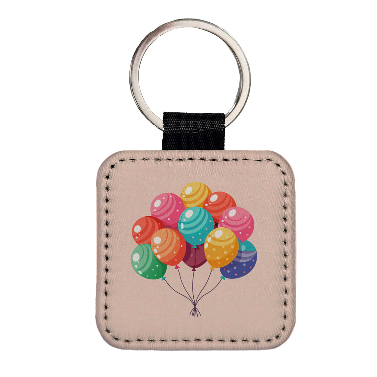 Birthday Balloons Happy Square Faux Leather Keychain