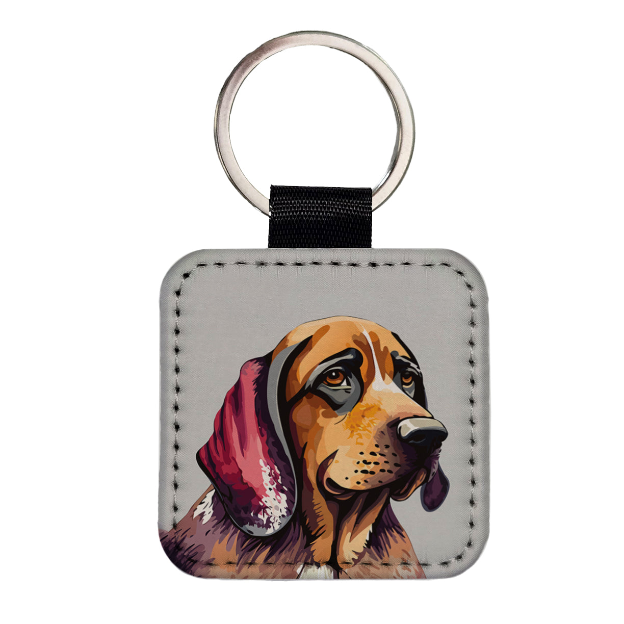 Bloodhound Dog Watercolor Square Faux Leather Keychain