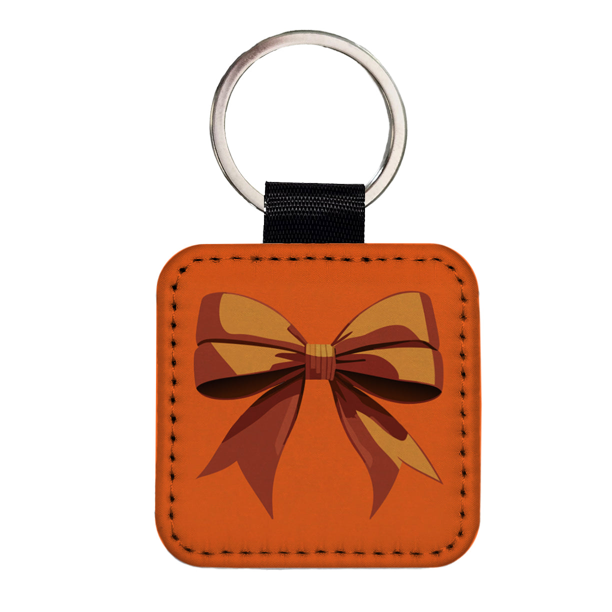 Bow Cheerleading Coquette Orange Square Faux Leather Keychain