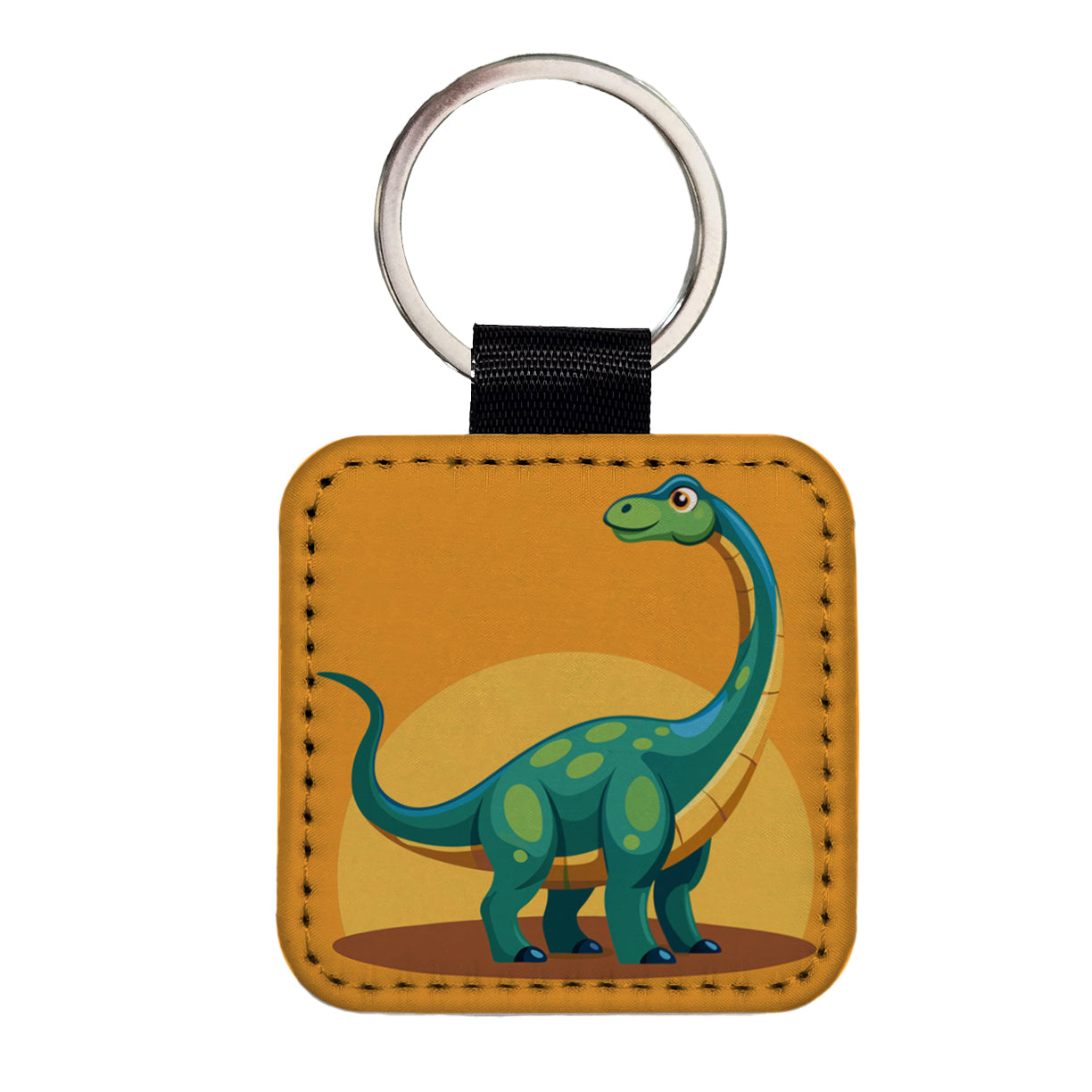 Brachiosaurus Dinosaur Square Faux Leather Keychain