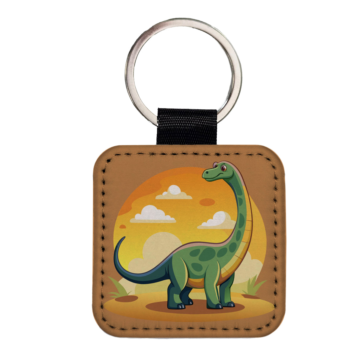 Brontosaurus Square Faux Leather Keychain