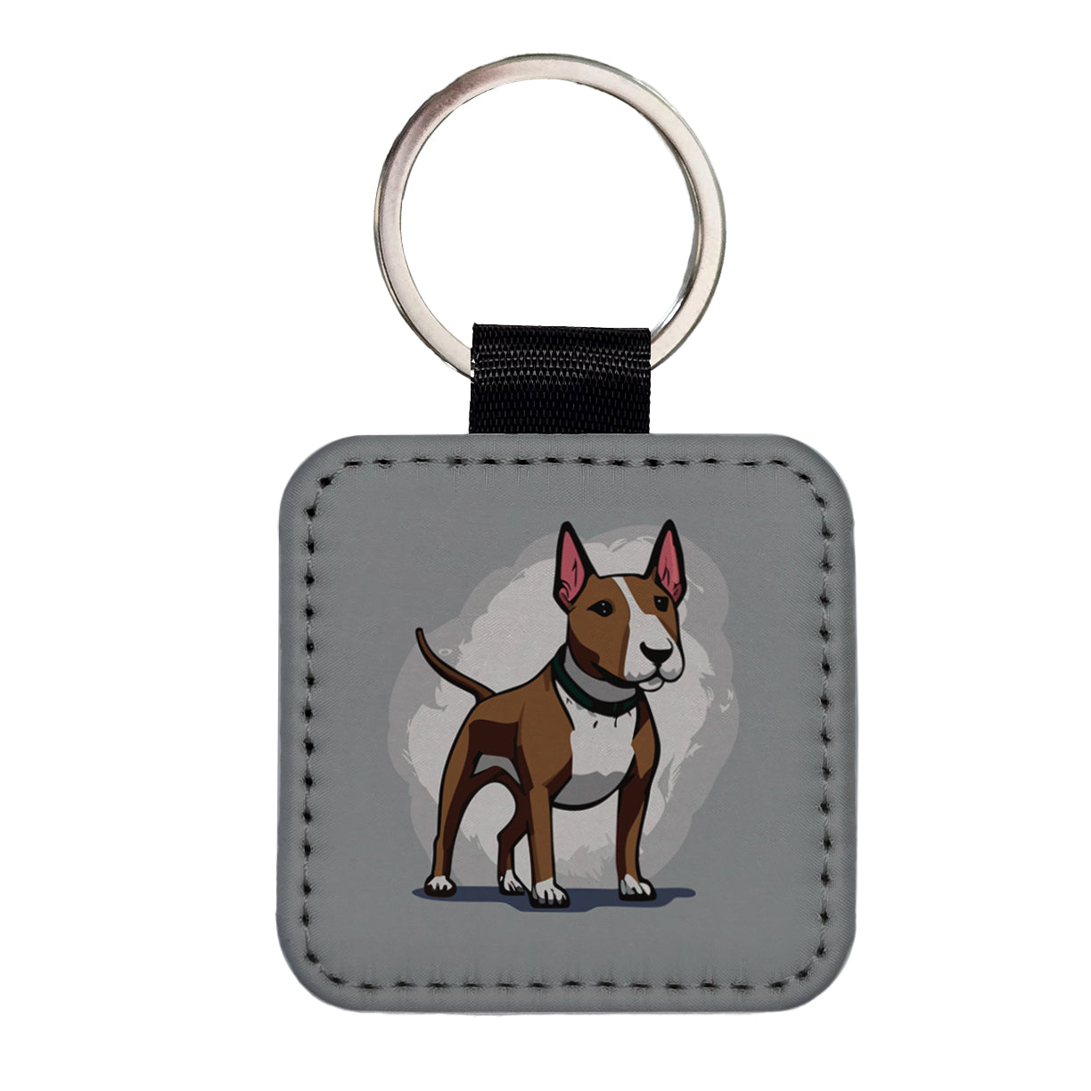 Bull Terrier Dog Standing Square Faux Leather Keychain