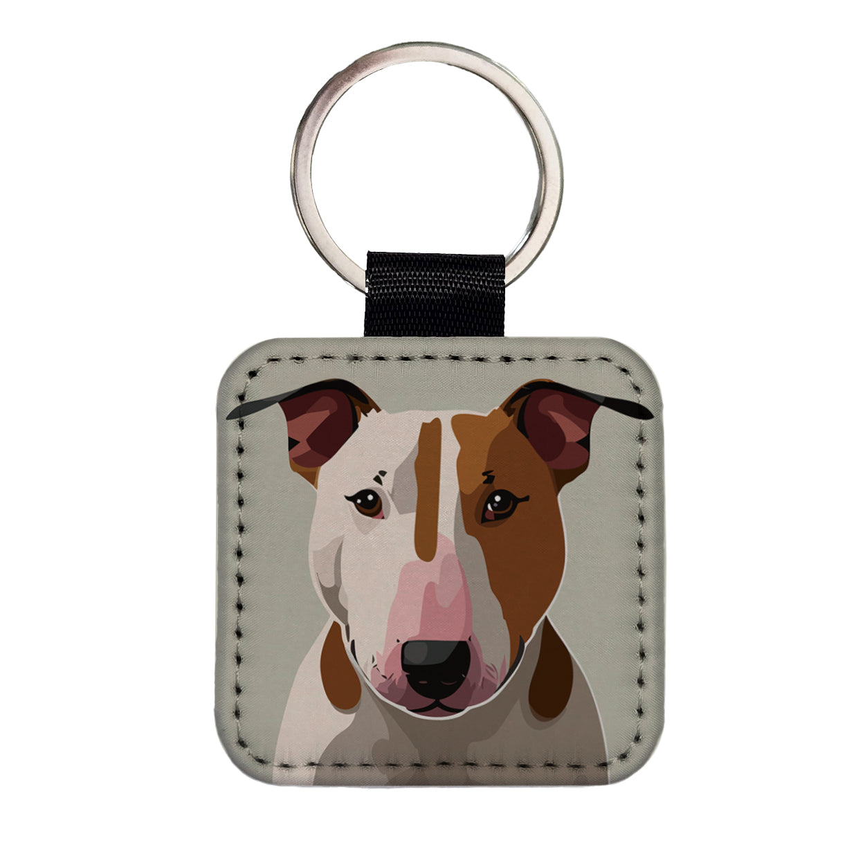Bull Terrier Dog Staring Square Faux Leather Keychain
