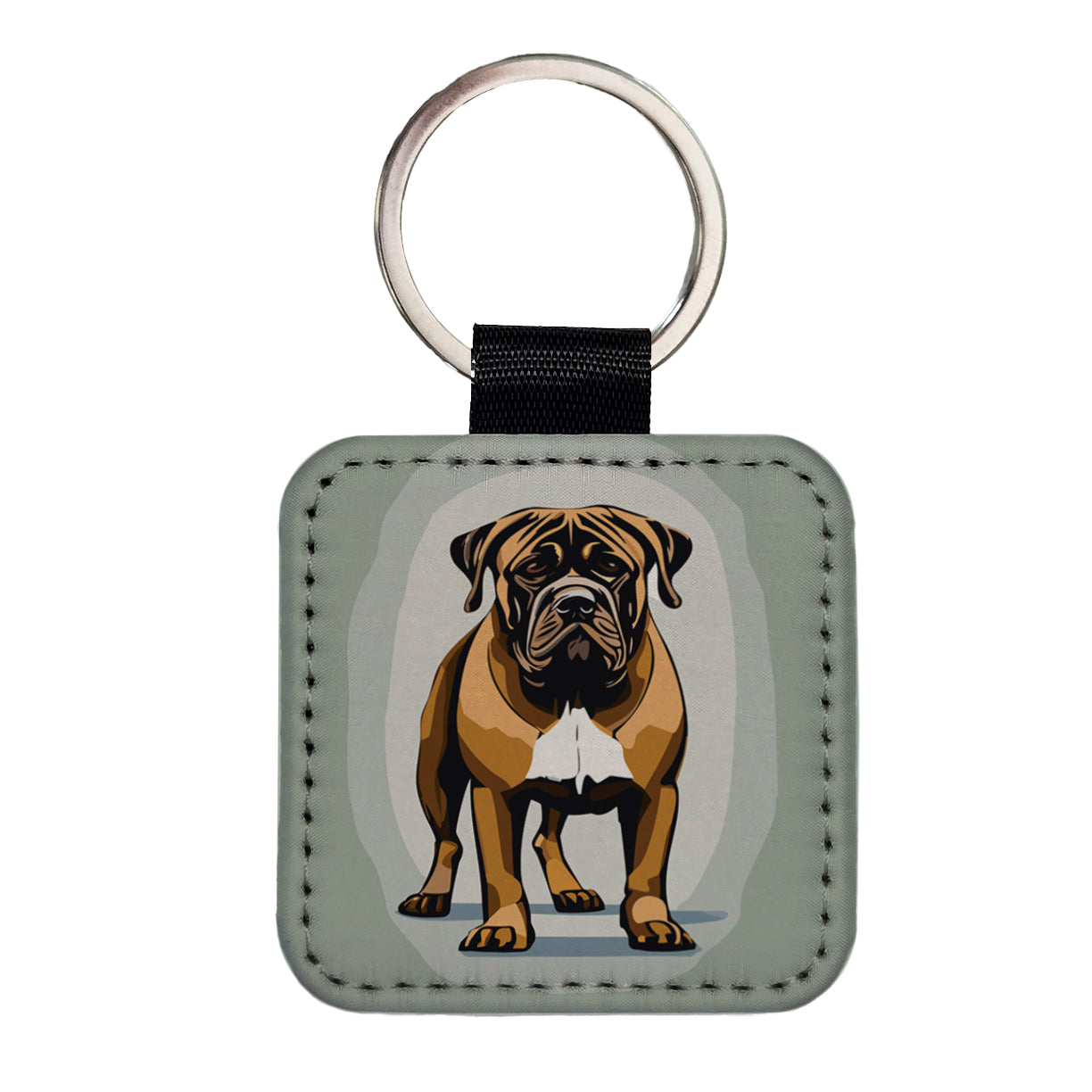 Bullmastiff Dog Standing Square Faux Leather Keychain