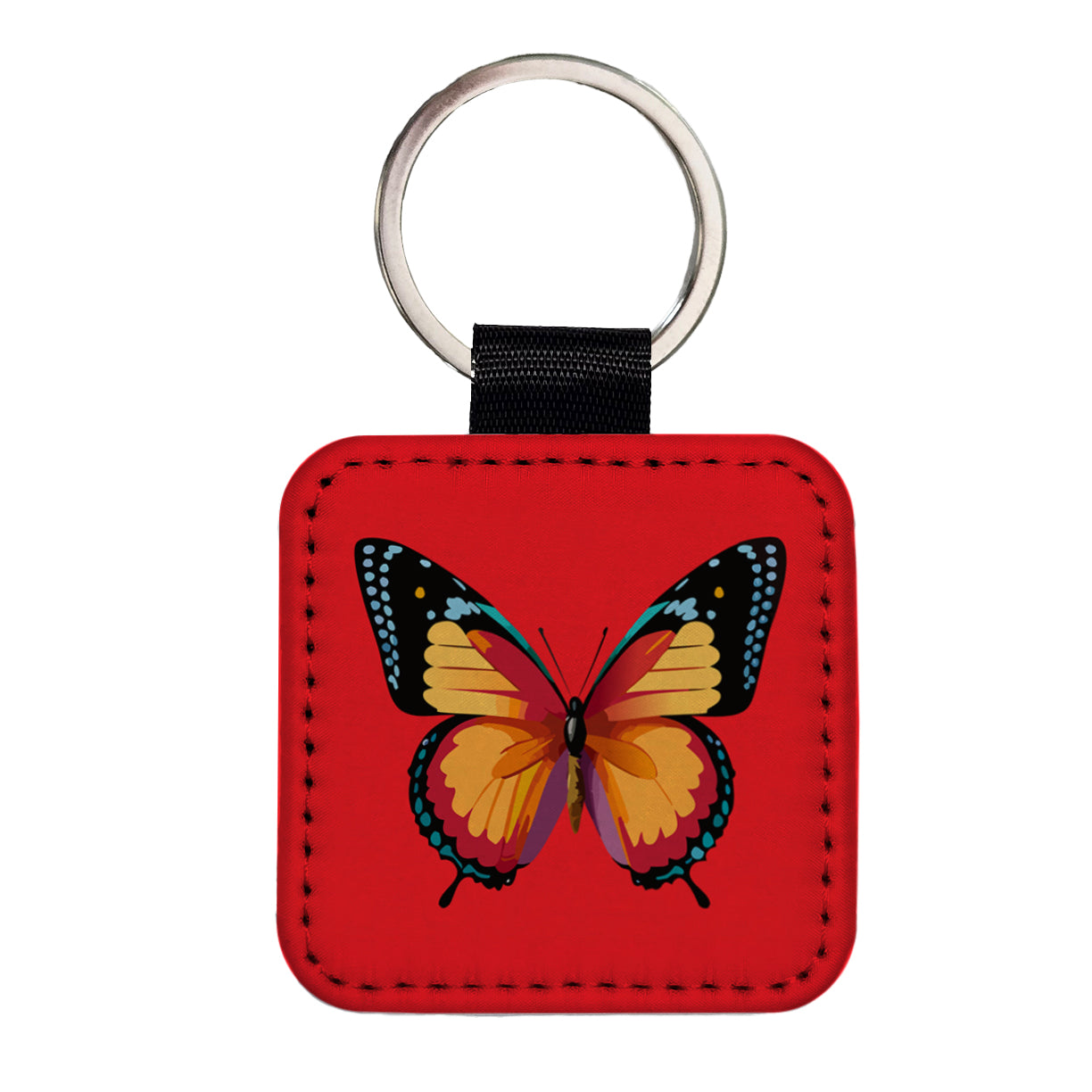 Butterfly Colorful Square Faux Leather Keychain