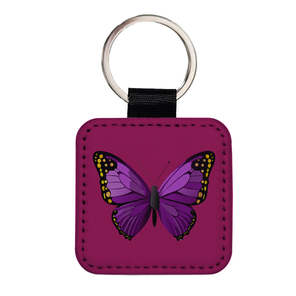 Butterfly Purple Square Faux Leather Keychain
