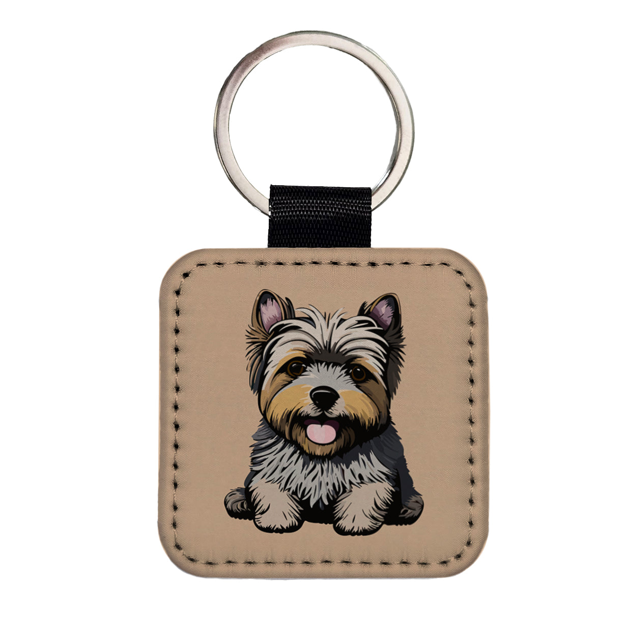 Cairn Terrier Dog Sitting Square Faux Leather Keychain