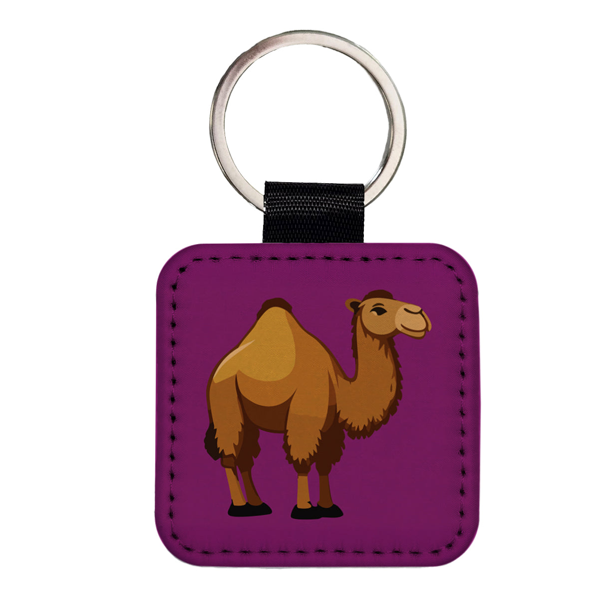 Camel Cute Profile Square Faux Leather Keychain