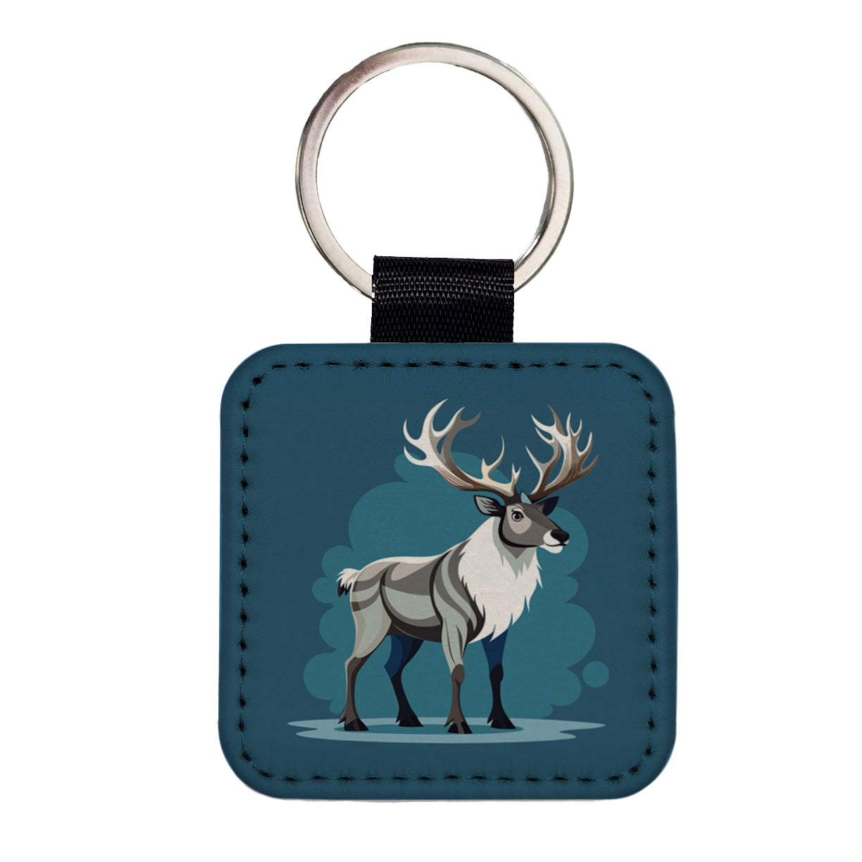 Caribou Reindeer Square Faux Leather Keychain