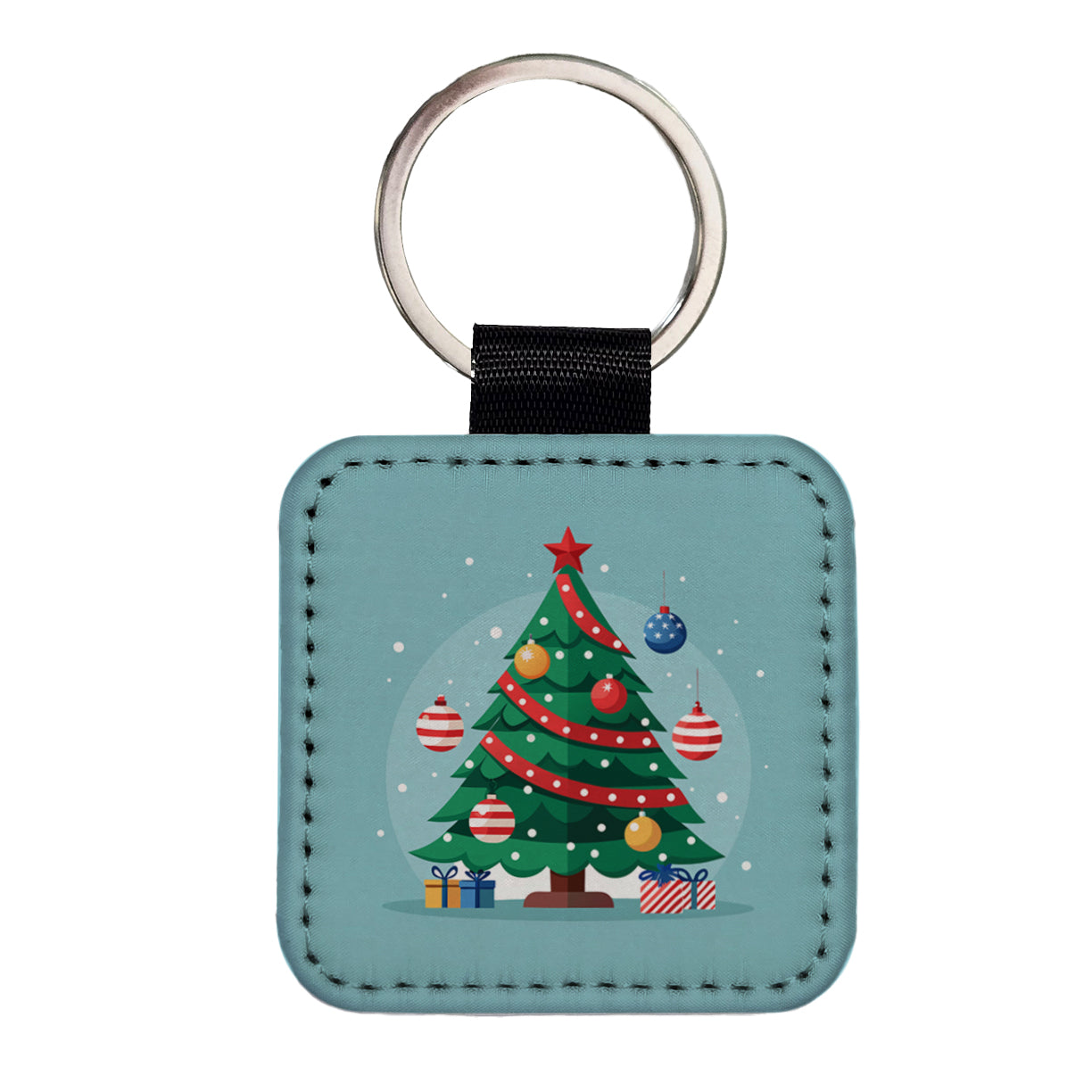 Christmas Patriotic Tree Ornaments Subtle Square Faux Leather Keychain