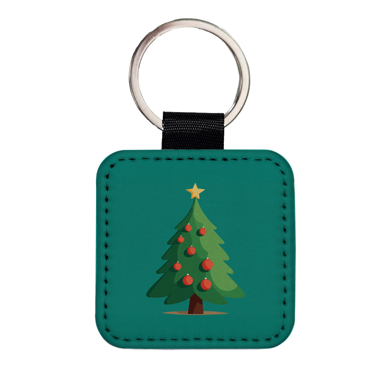 Christmas Tree Cute Square Faux Leather Keychain