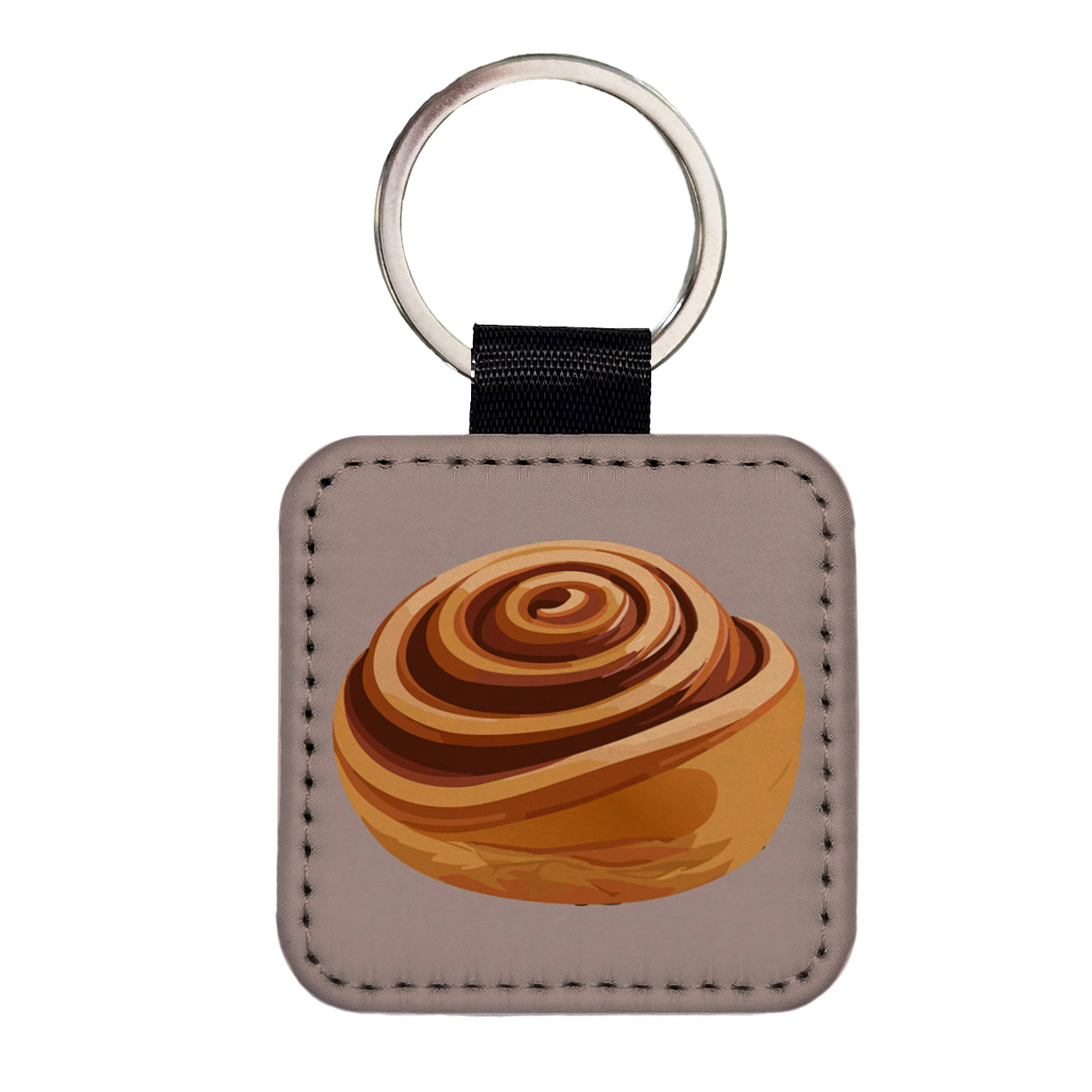 Cinnamon Roll Bun Square Faux Leather Keychain