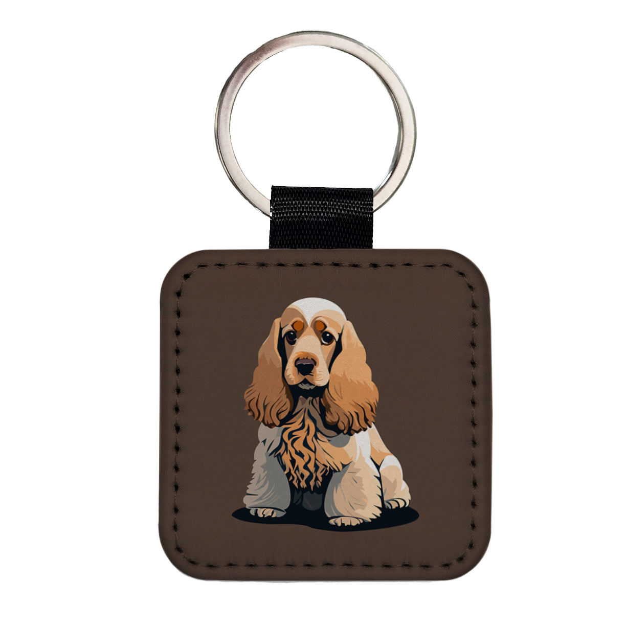 Cocker Spaniel Sitting Square Faux Leather Keychain
