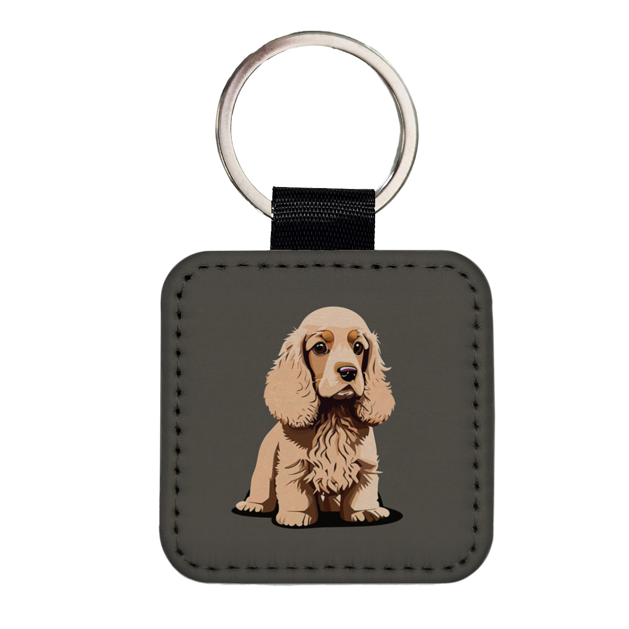 Cocker Spaniel Standing Square Faux Leather Keychain