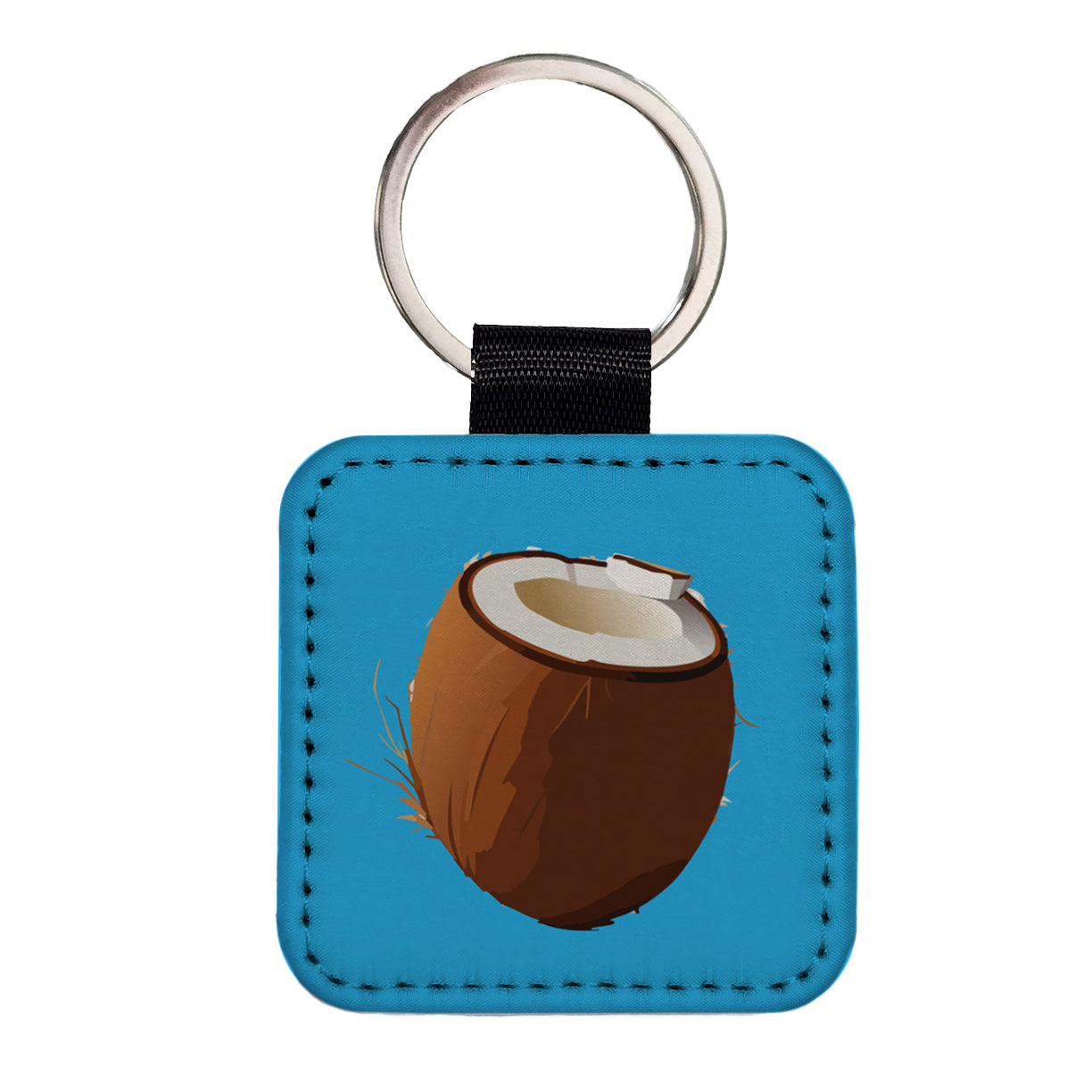 Coconut Tropical Fruit Square Faux Leather Keychain