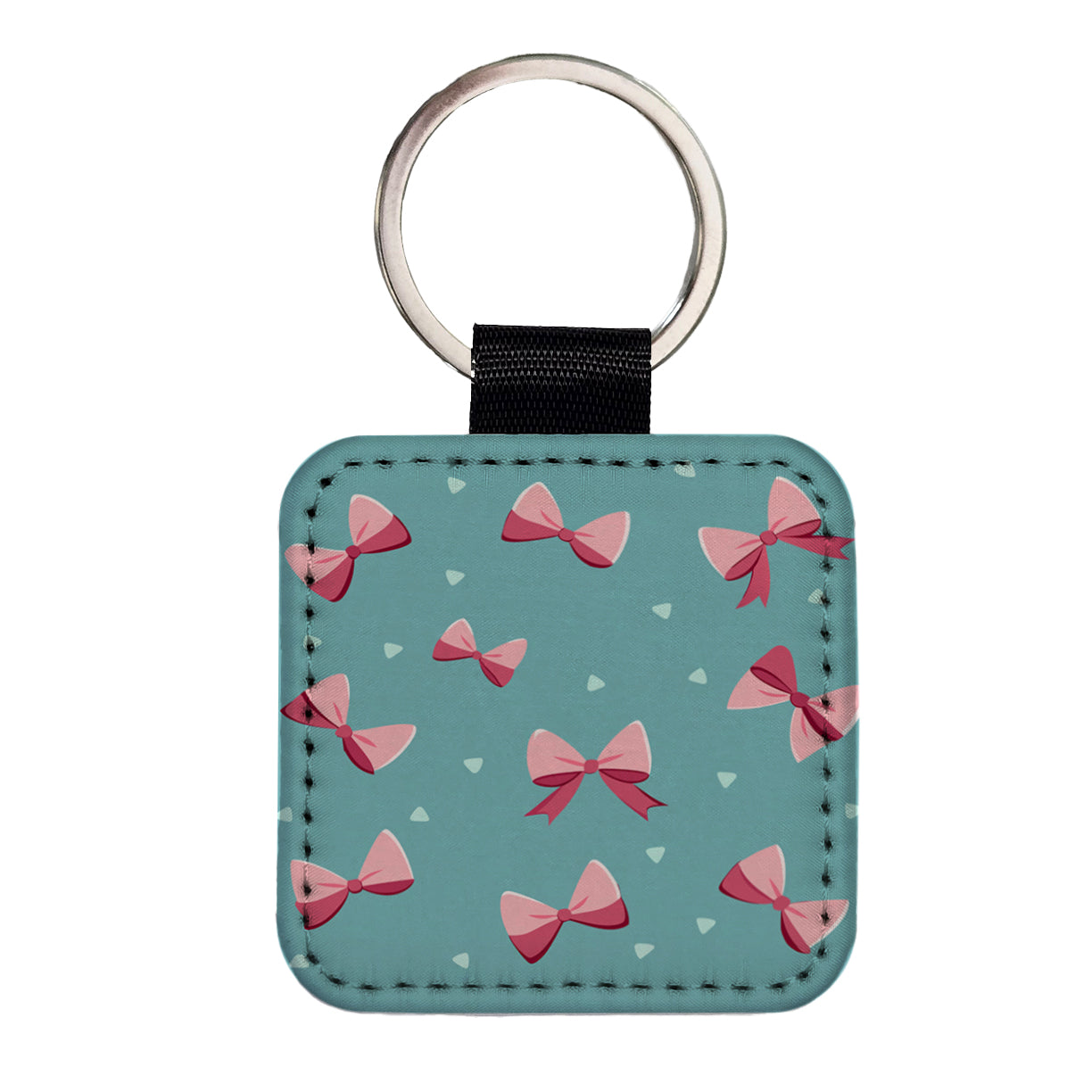 Coquette Pink Bows Scattered Square Faux Leather Keychain