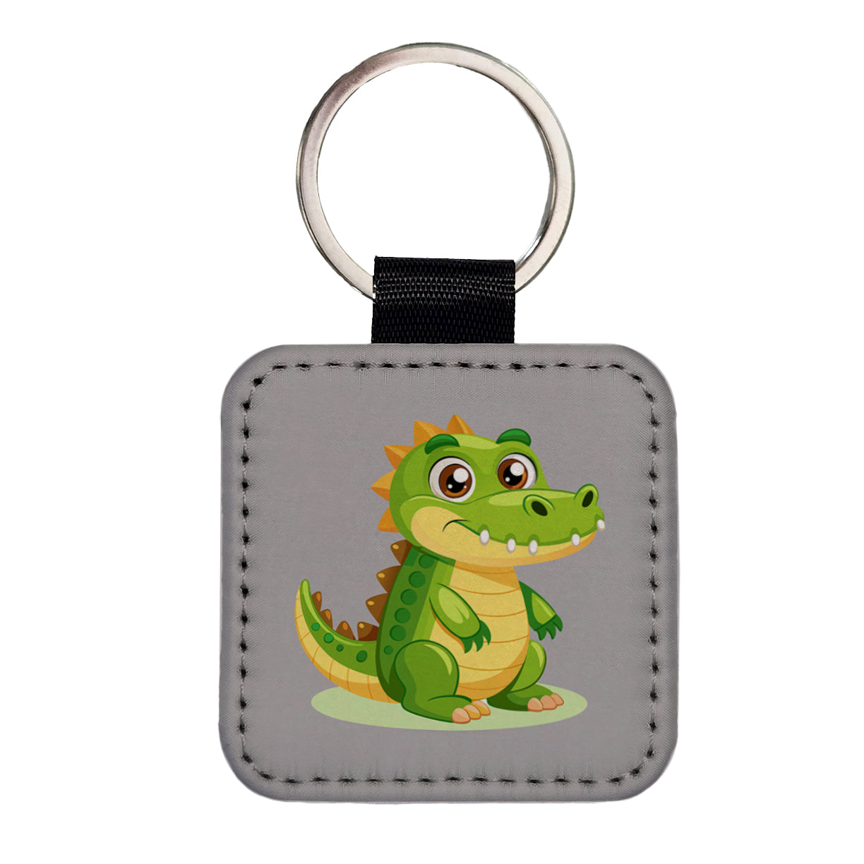 Crocodile Alligator Cute Square Faux Leather Keychain