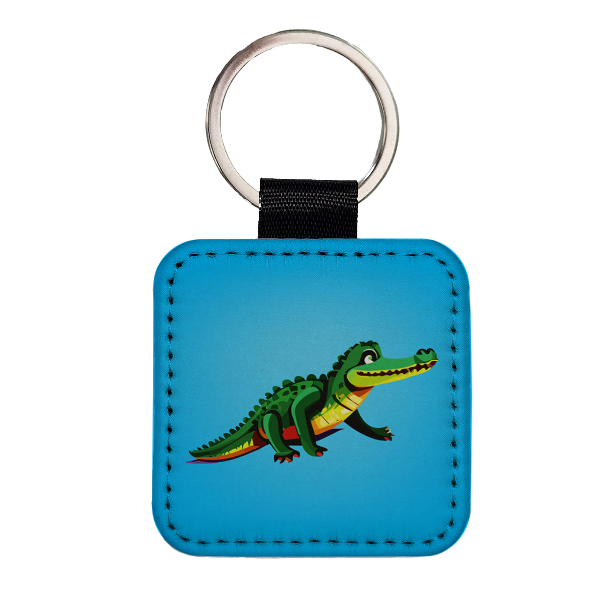 Crocodile Alligator on the Move Square Faux Leather Keychain