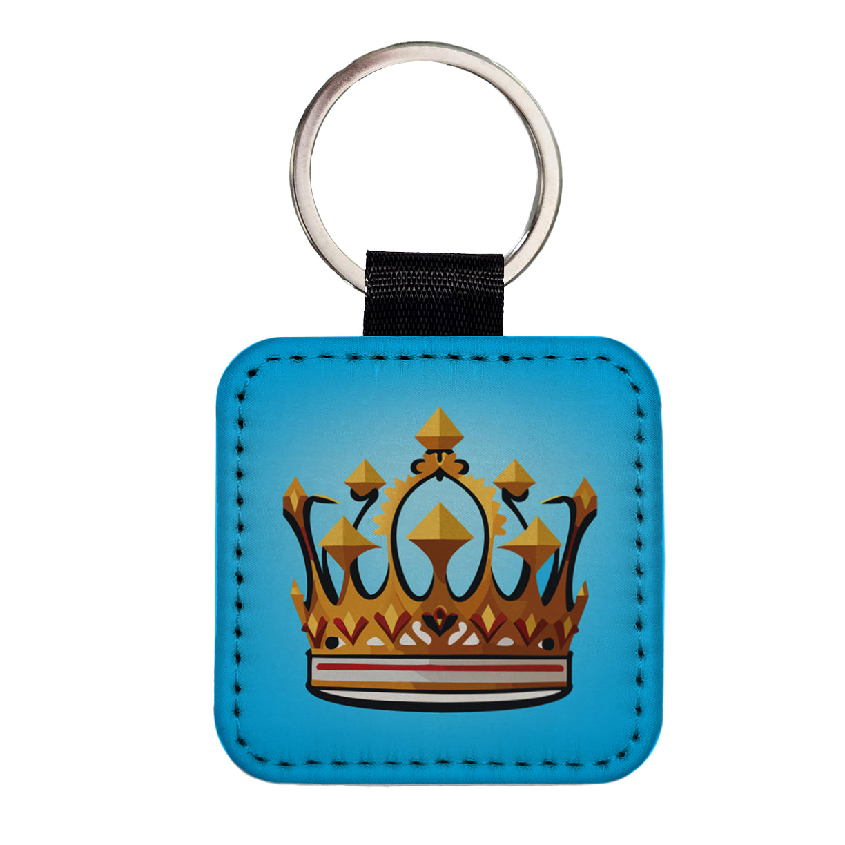 Crown King Queen Royalty Square Faux Leather Keychain