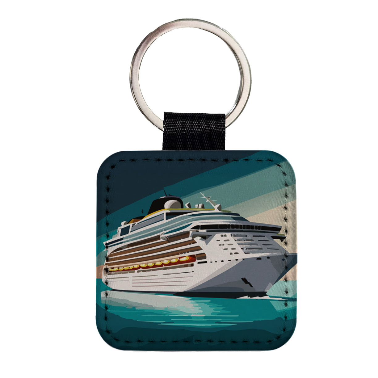 Cruise Ship Cruising Ocean Trip Vacation Bon Voyage Square Faux Leather Keychain