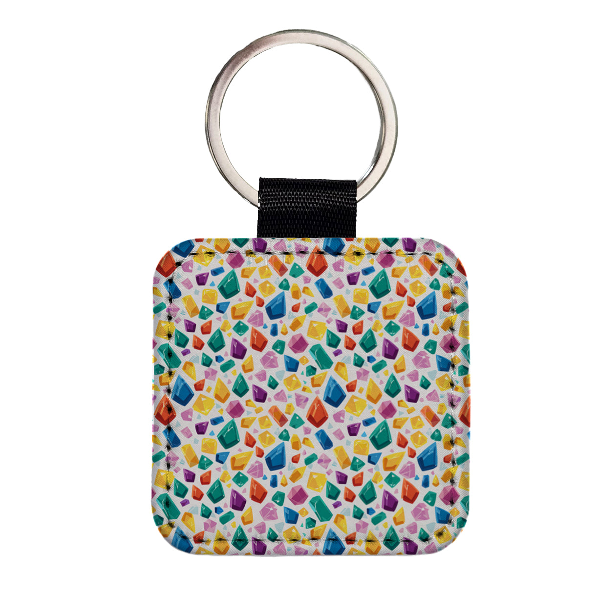 Crystals Gems Gemstones Colorful Pattern Square Faux Leather Keychain