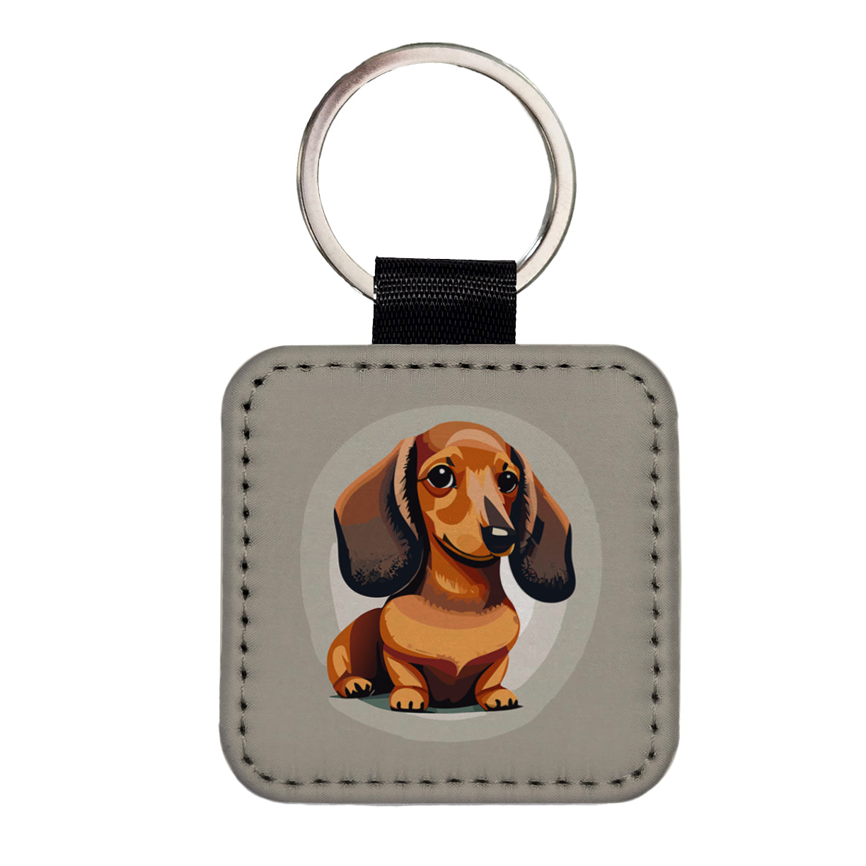 Dachshund Dog Cute Square Faux Leather Keychain