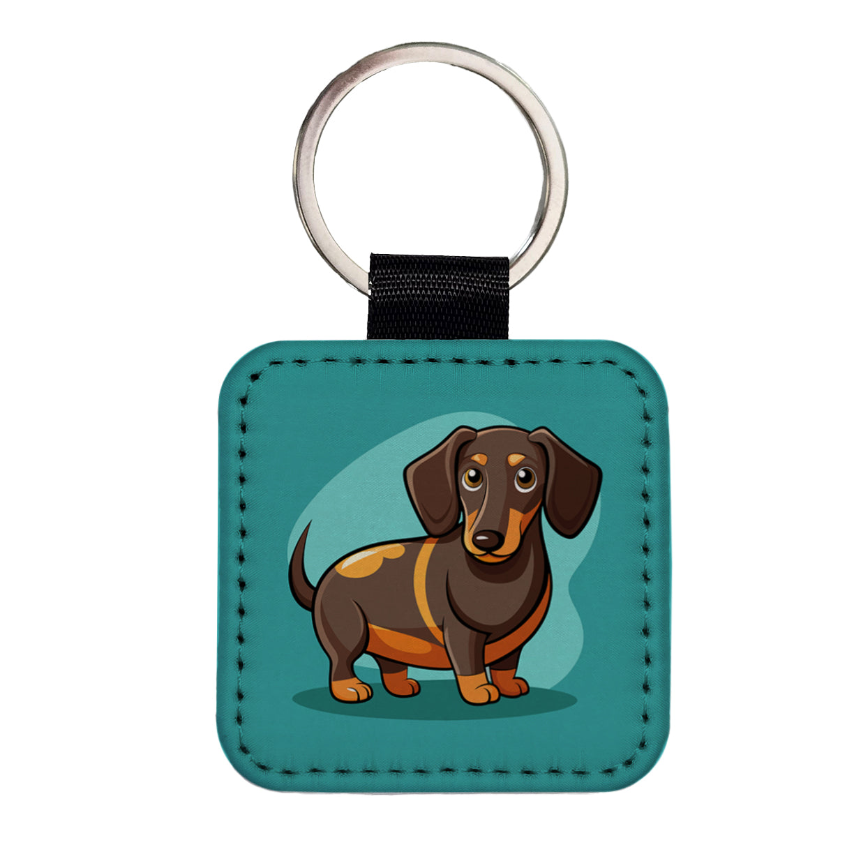 Dachshund Dog Profile Square Faux Leather Keychain