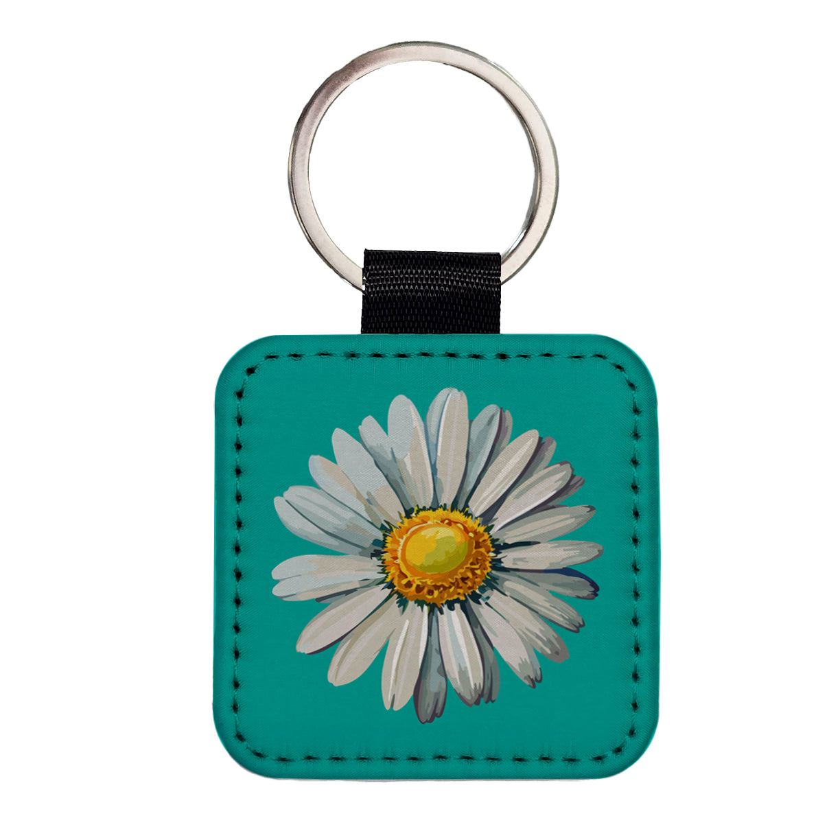 Daisy Daisies Flower White Square Faux Leather Keychain