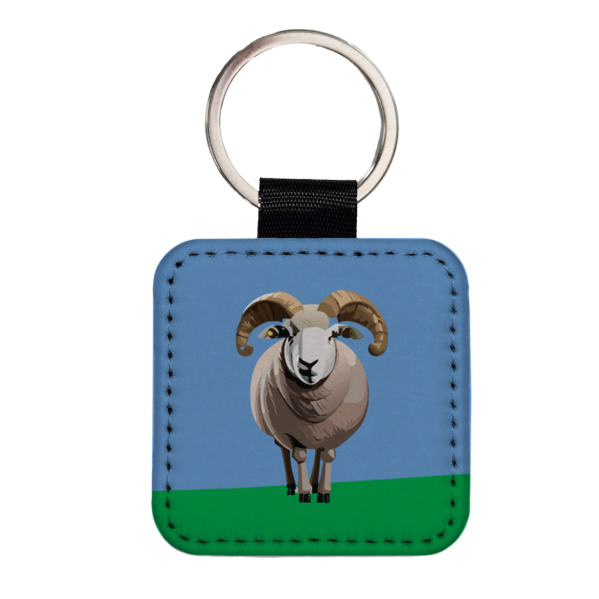 Dall Sheep Thinhorn Wild Staring Square Faux Leather Keychain