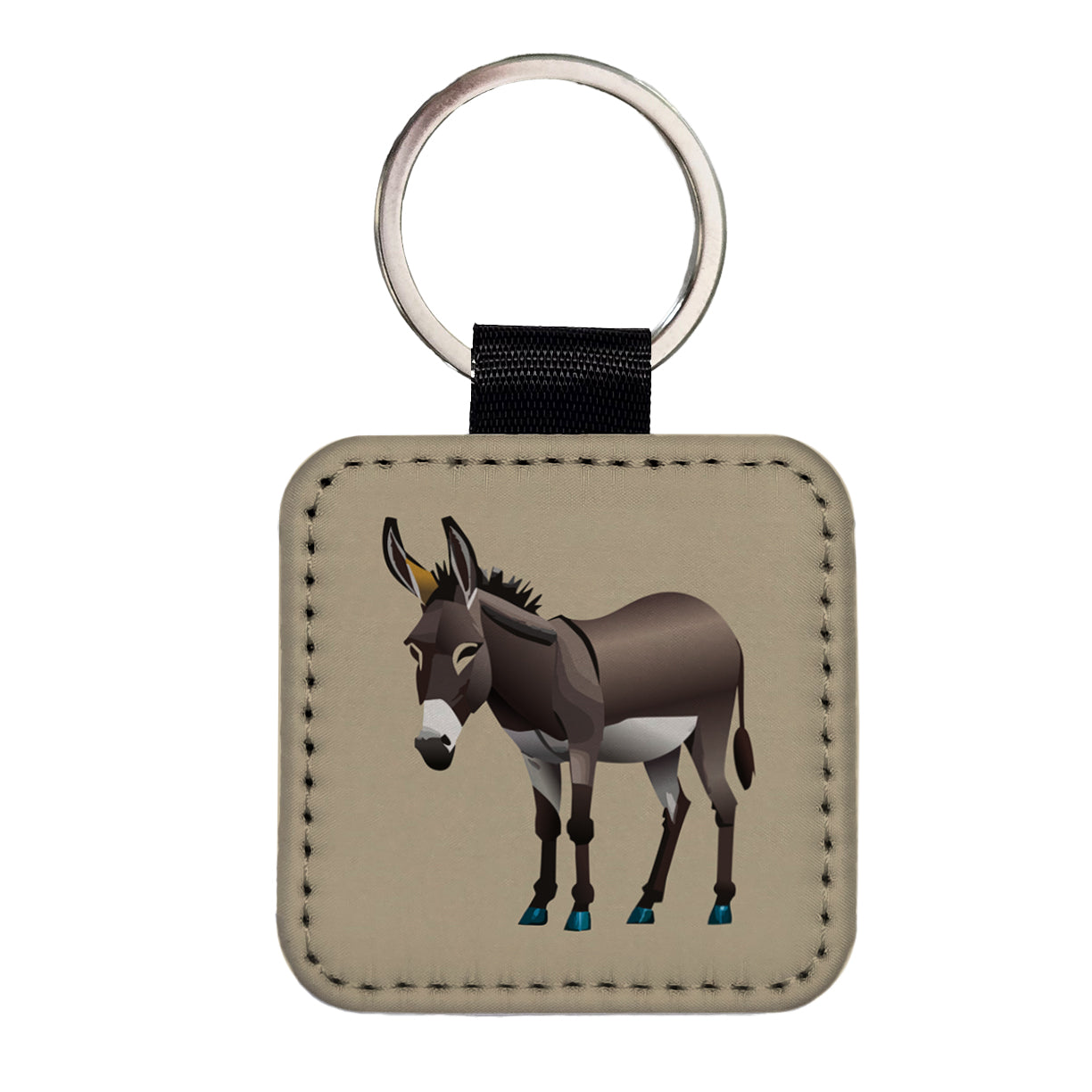 Donkey Standing Square Faux Leather Keychain