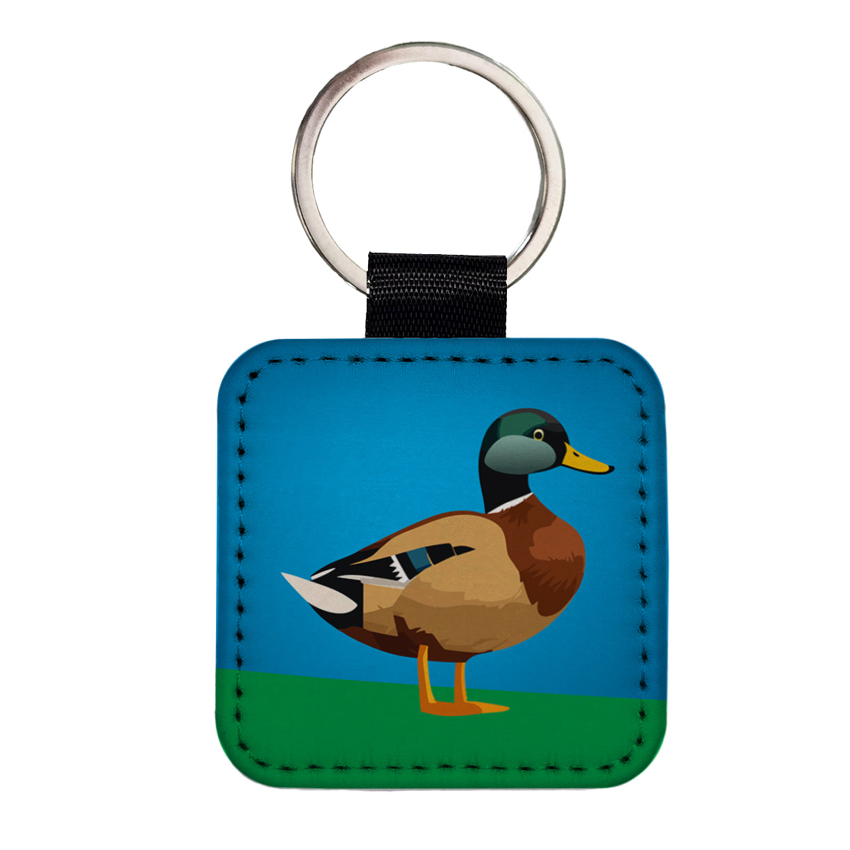 Duck Standing Profile Square Faux Leather Keychain