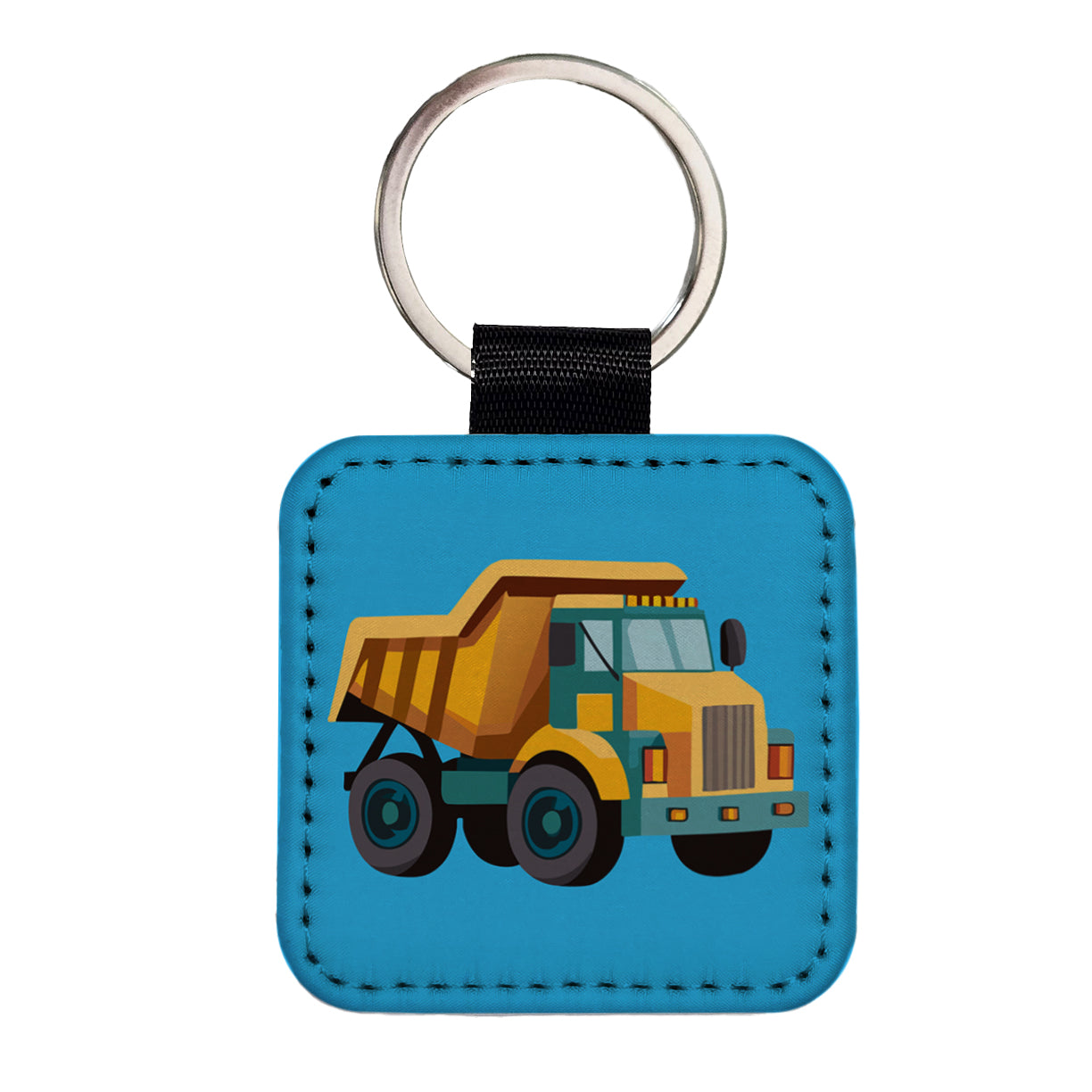 Dump Truck Cute Square Faux Leather Keychain
