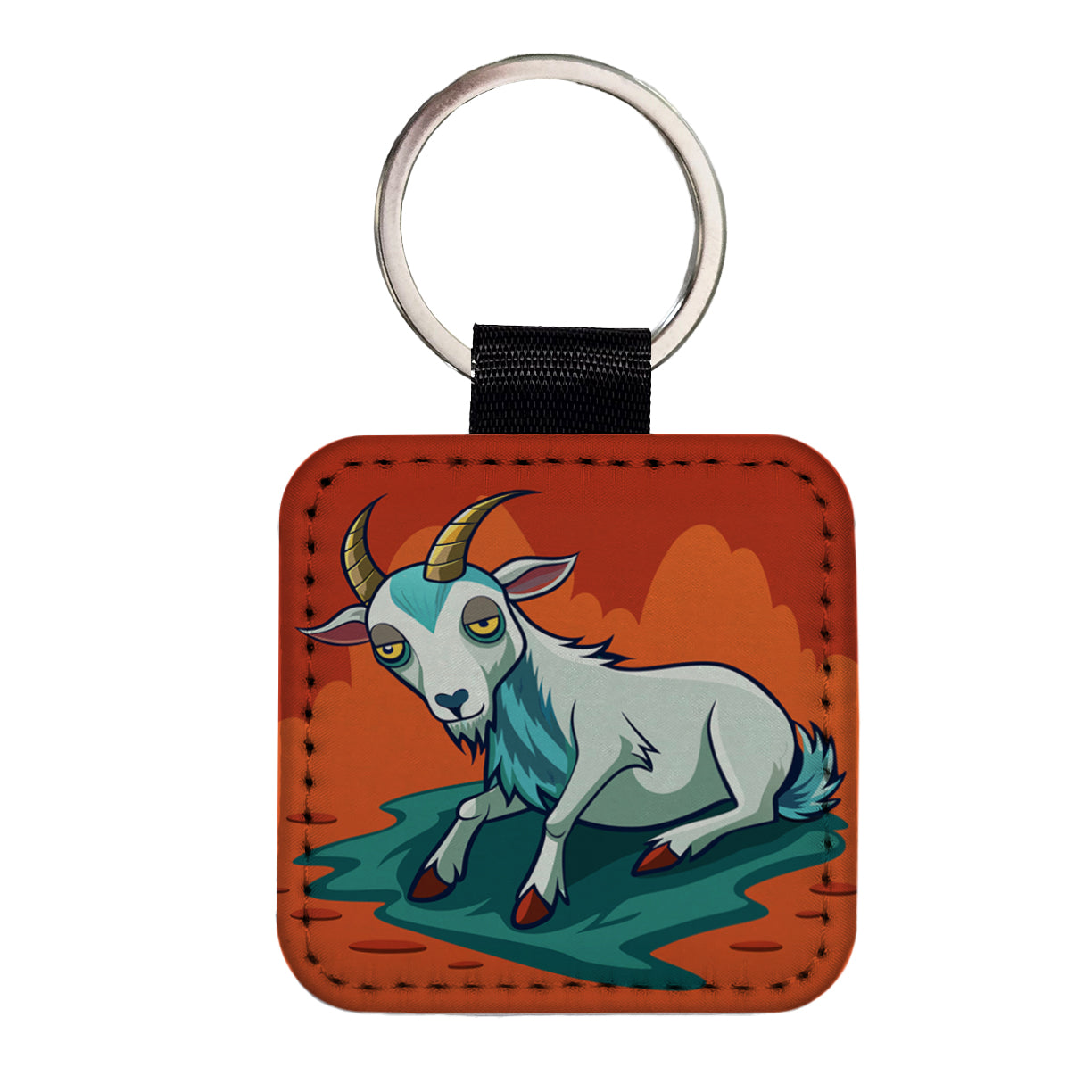 Fainting Goat Funny Square Faux Leather Keychain