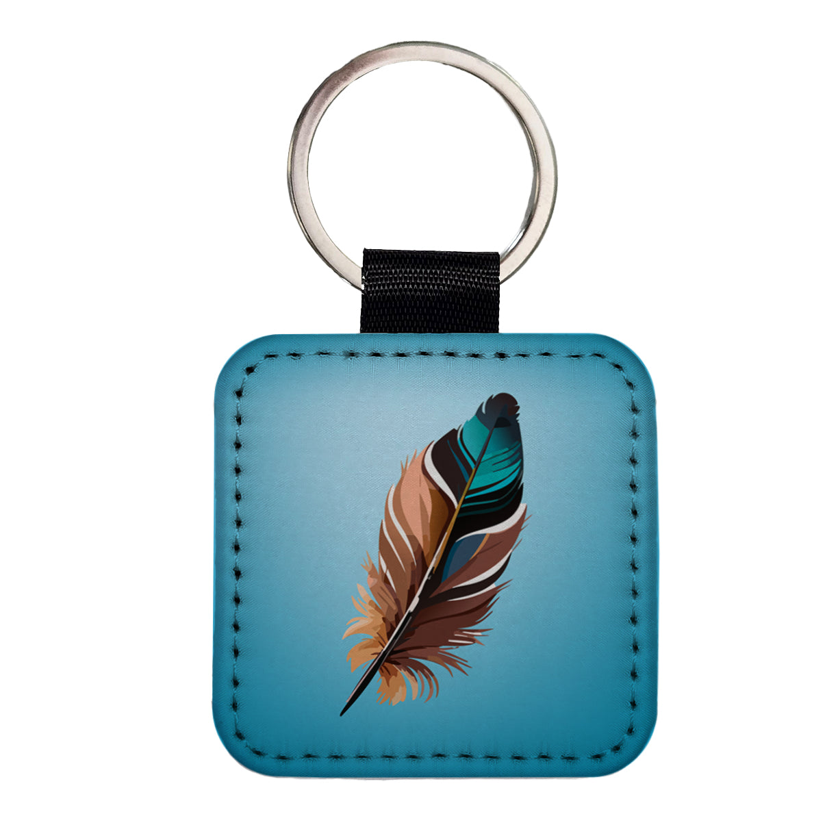 Feather Pretty Square Faux Leather Keychain
