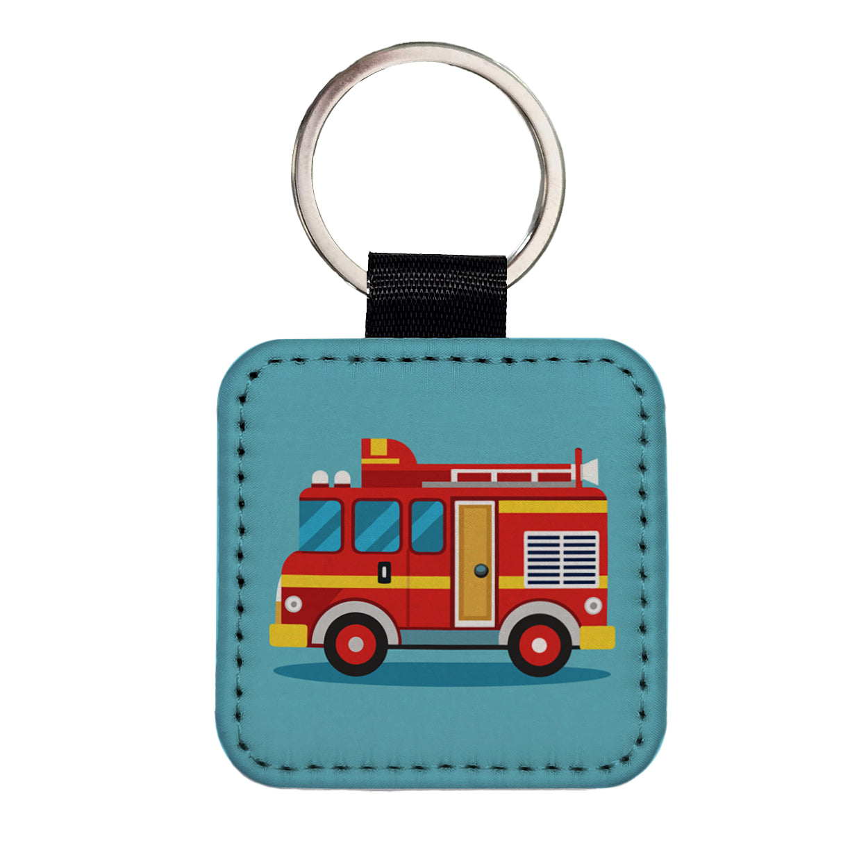 Fire Engine Red Square Faux Leather Keychain