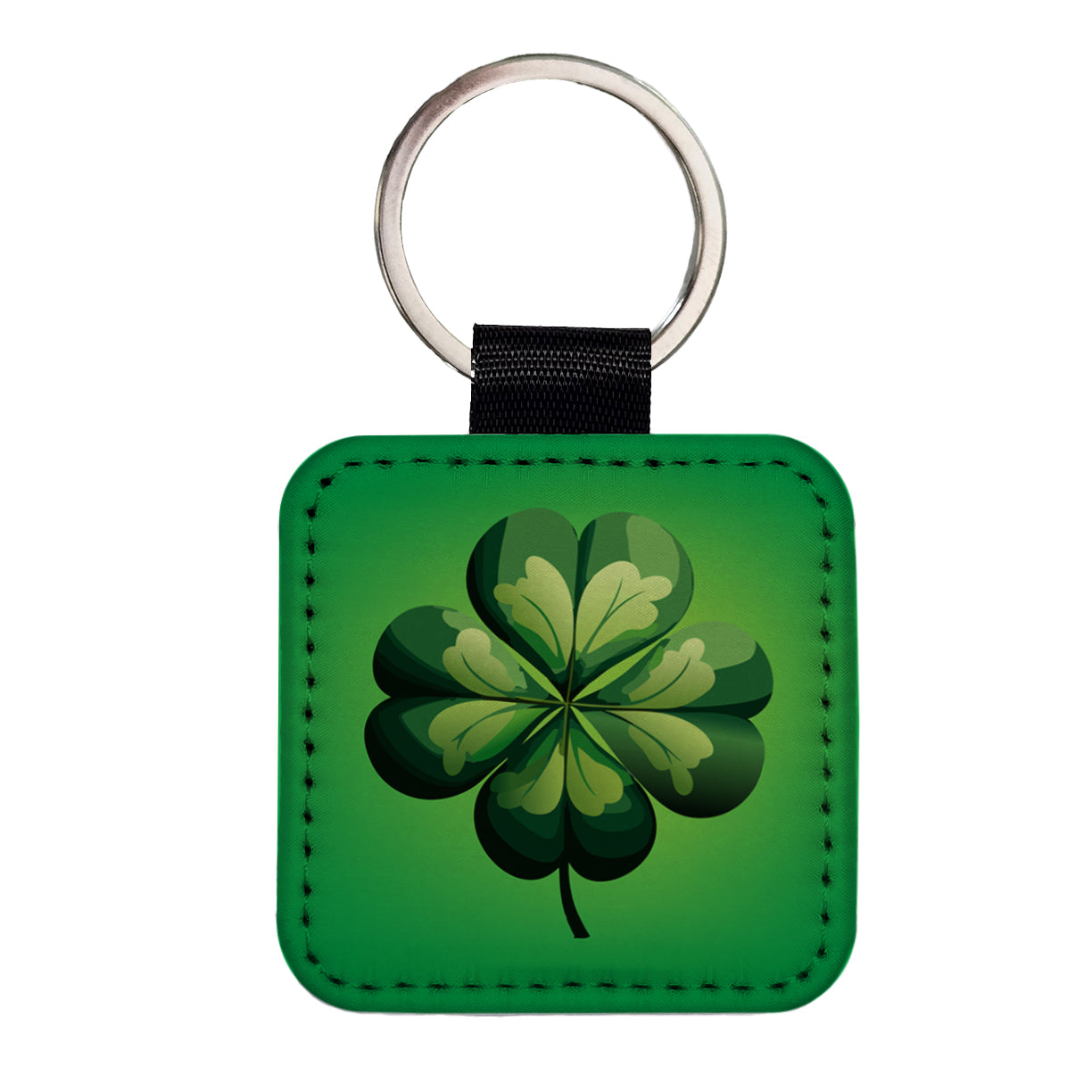 Four Leaf Clover 4 Lucky St Patrick's Day Square Faux Leather Keychain