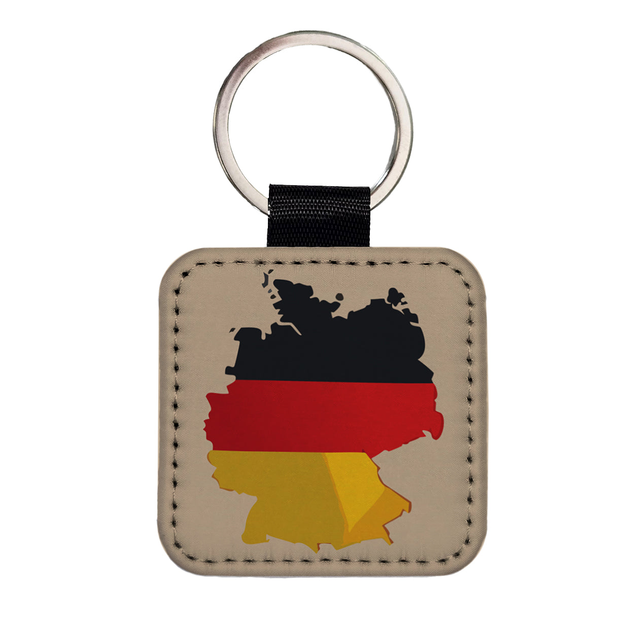 Germany German Flag Country Shape Square Faux Leather Keychain