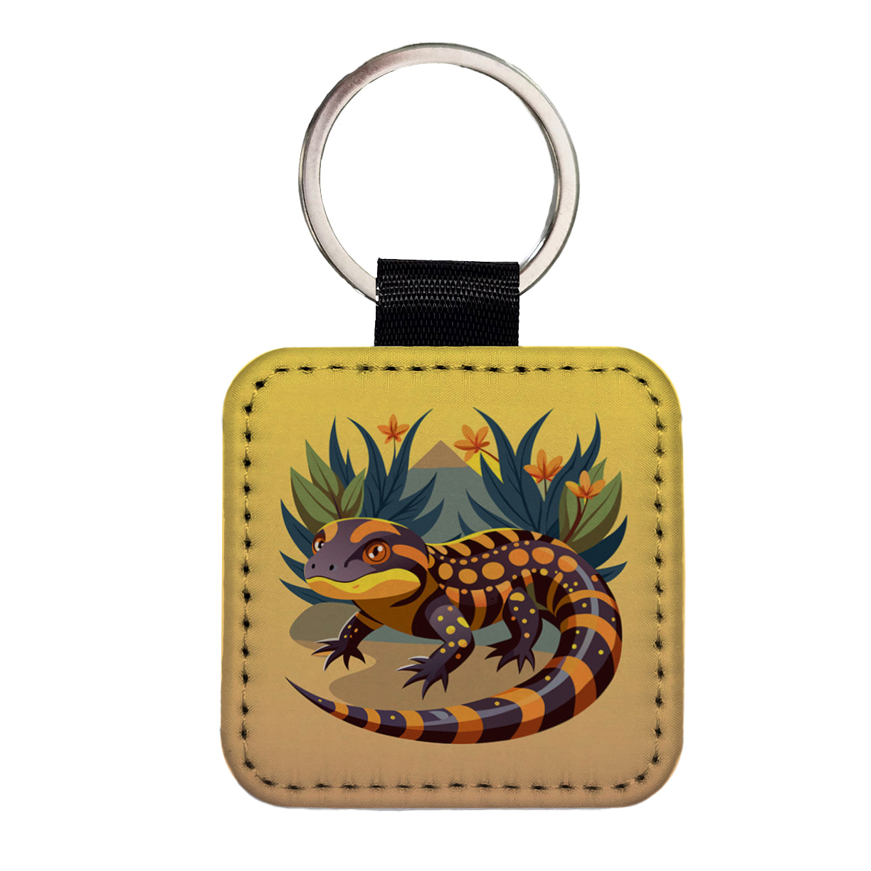 Gila Monster Square Faux Leather Keychain