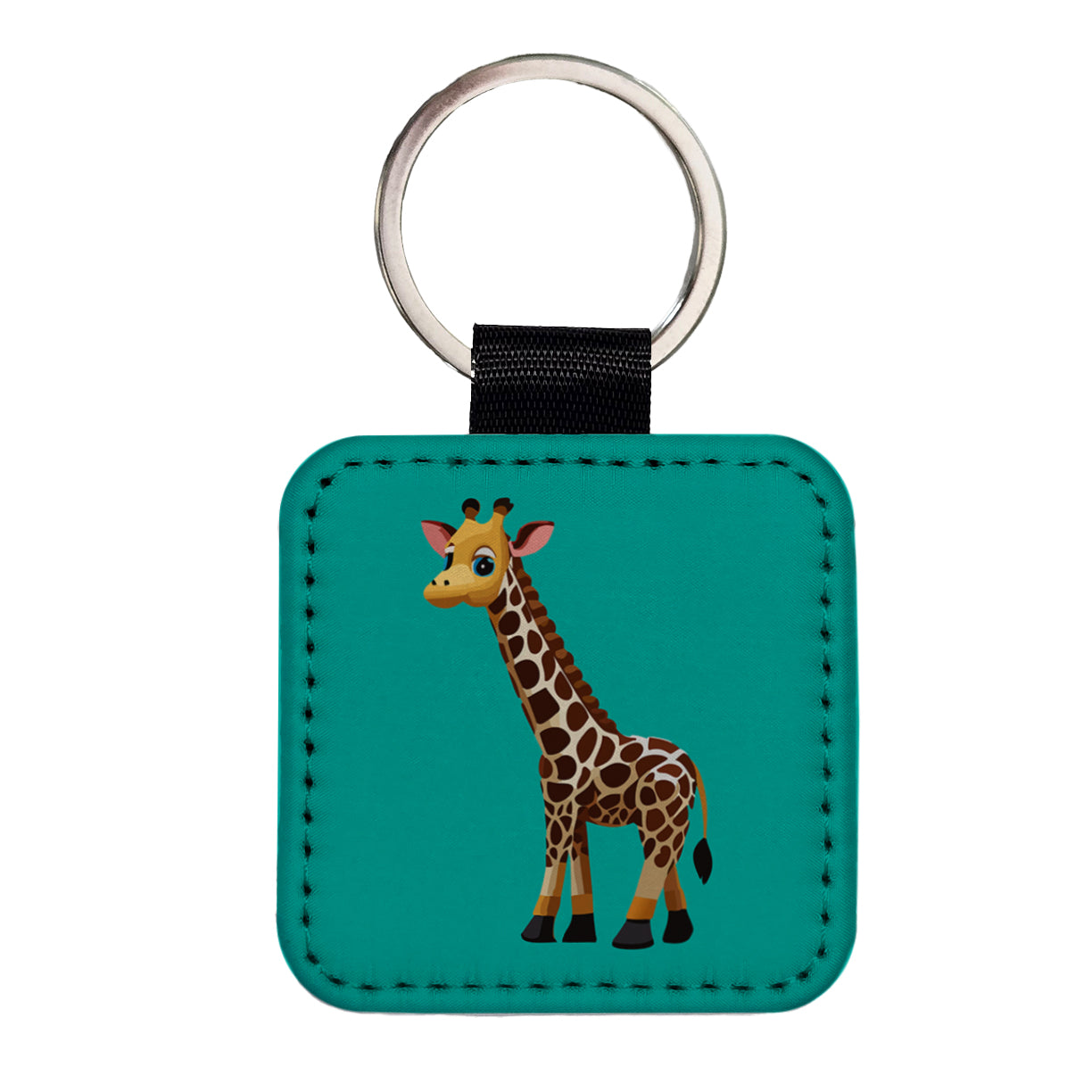 Giraffe Standing Cute Baby Square Faux Leather Keychain