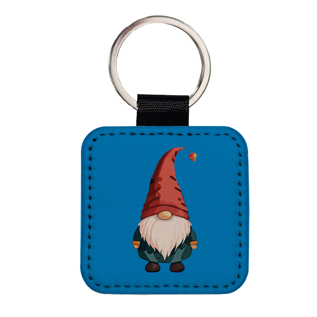 Gnome Standing Red Hat Square Faux Leather Keychain