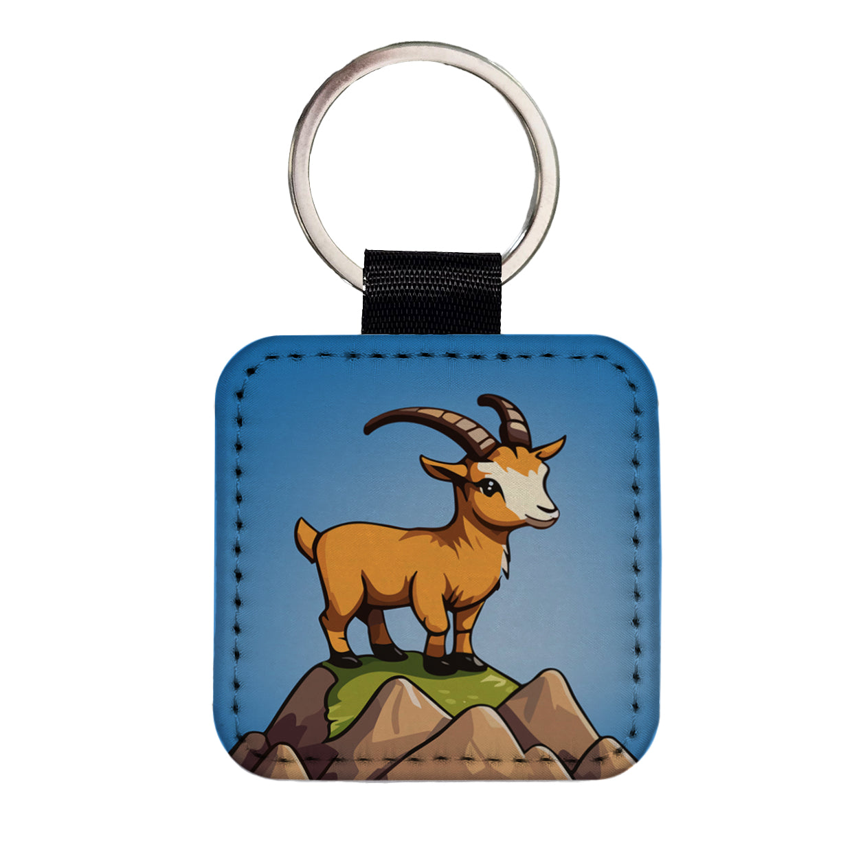 Goat Mountain Cute Square Faux Leather Keychain