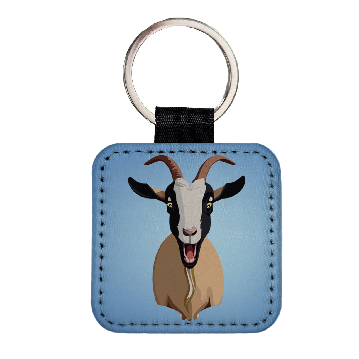 Goat Screaming Funny Square Faux Leather Keychain
