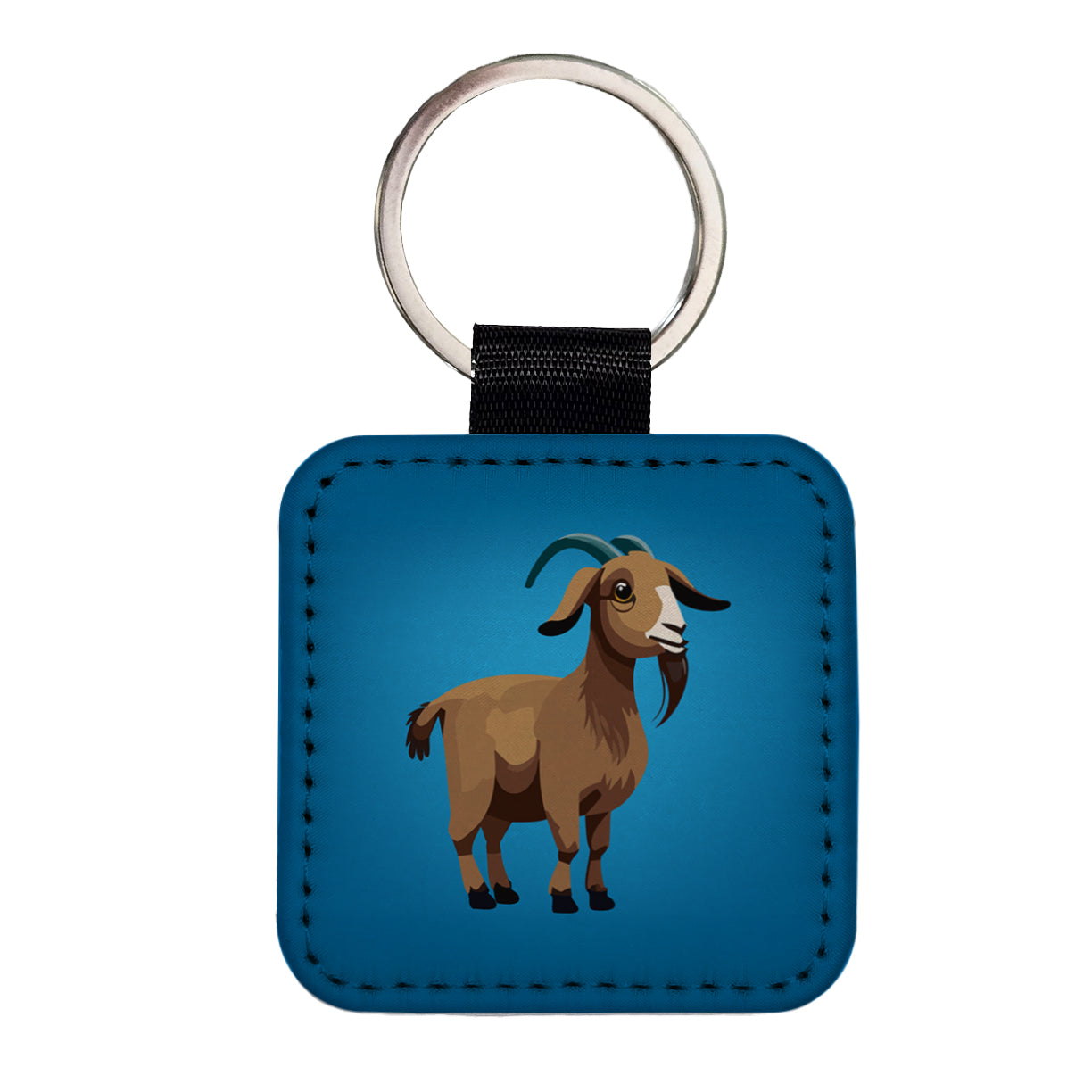 Goat Standing Cute Square Faux Leather Keychain