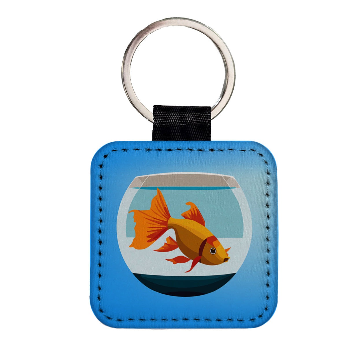 Goldfish in Bowl Pet Square Faux Leather Keychain