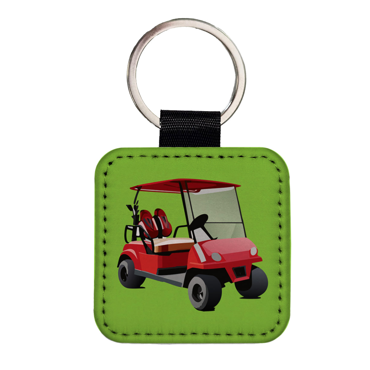 Golf Cart Red Golfing Sport Square Faux Leather Keychain