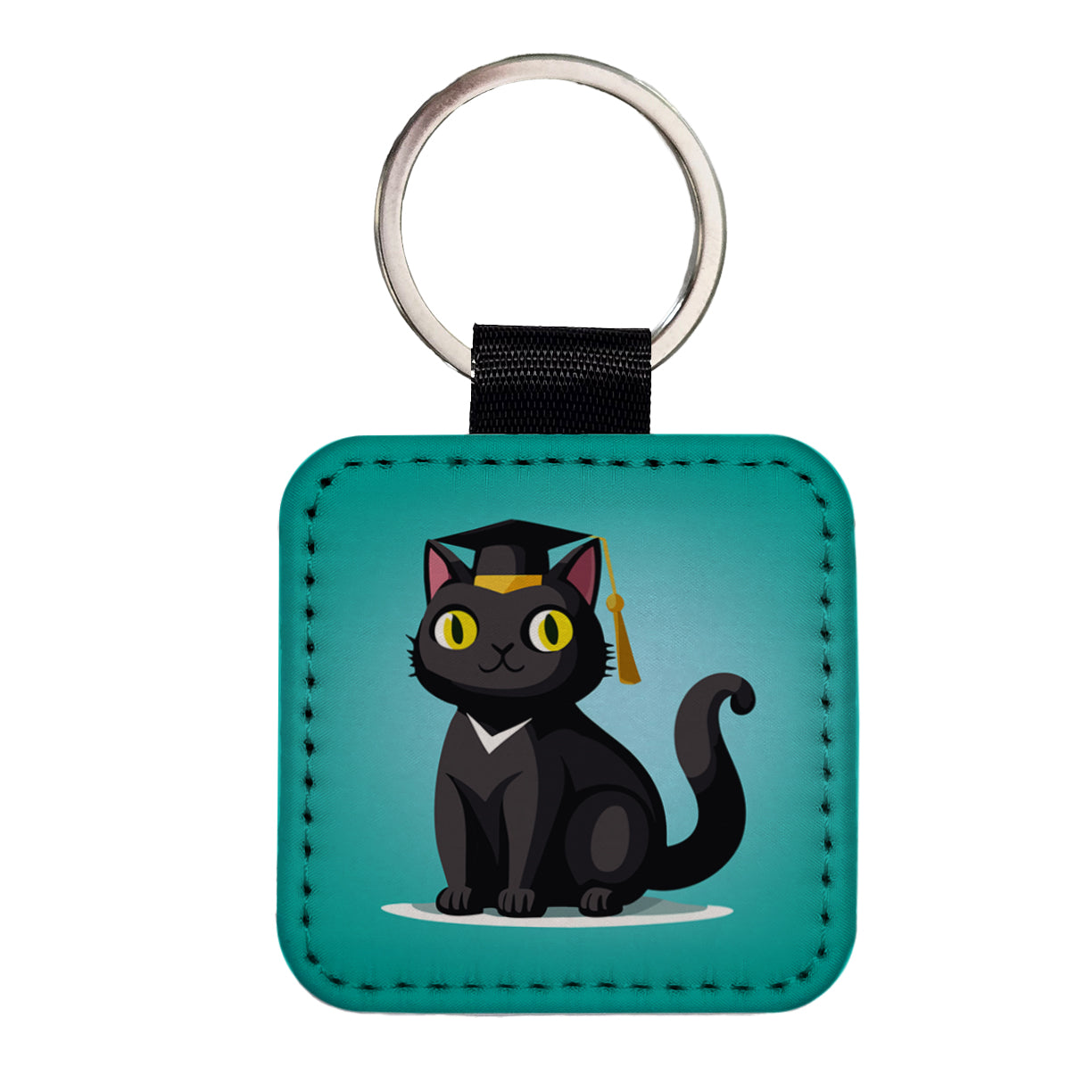 Graduation Cat Cute Graduate Square Faux Leather Keychain