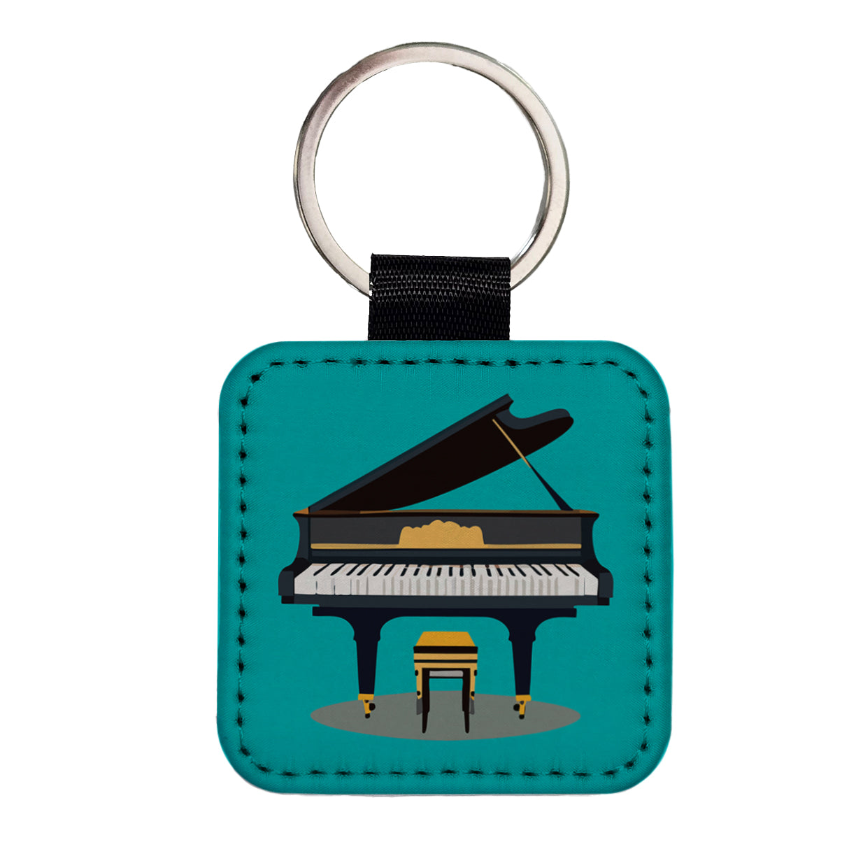 Grand Piano Music Musician Square Faux Leather Keychain
