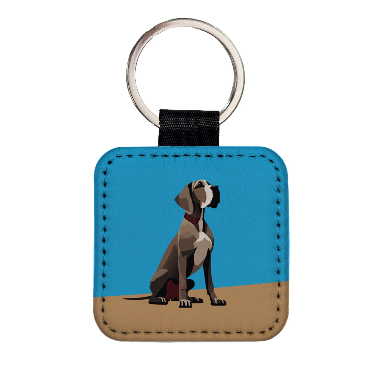 Great Dane Dog Sitting Square Faux Leather Keychain