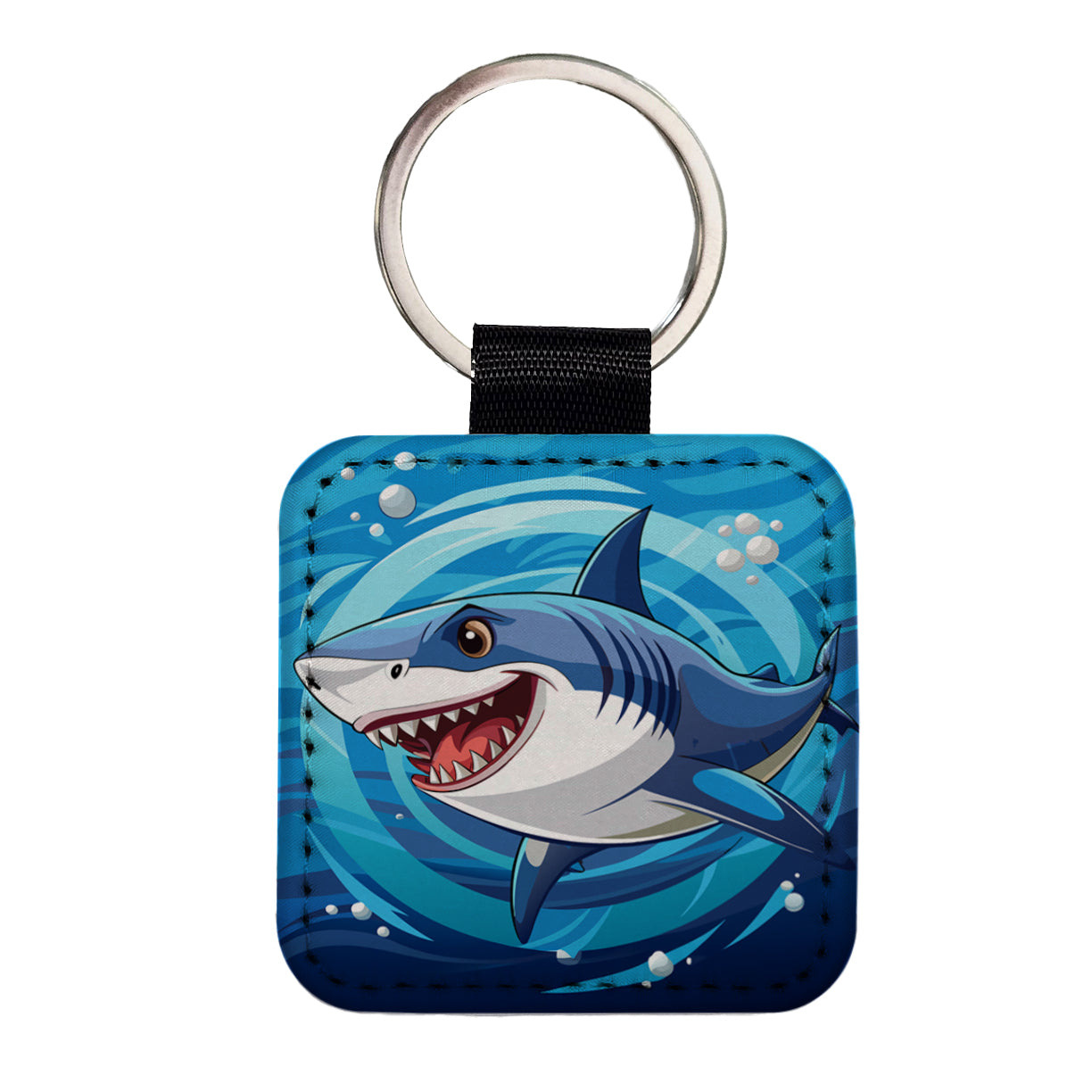 Great White Shark in Ocean Square Faux Leather Keychain