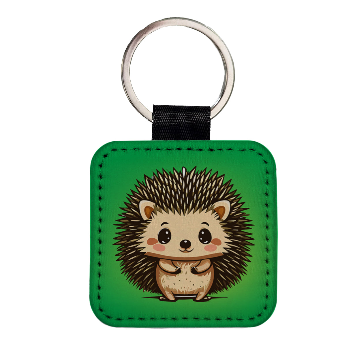Hedgehog Cute Square Faux Leather Keychain